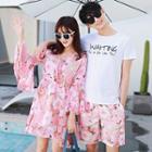 Couple Matching Floral Print Long Sleeve Dress / Set: Short Sleeve T-shirt + Shorts