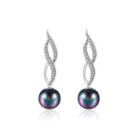 Elegant Sparkling Fashion Black Pearl Earrings With Austrian Element Crystal Silver - One Size