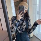 Set: Floral Long-sleeve Top + Suspender Dress