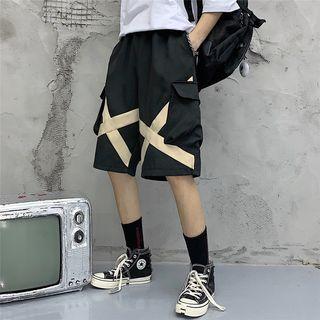 Contrast Trim Cargo Shorts Black - One Size