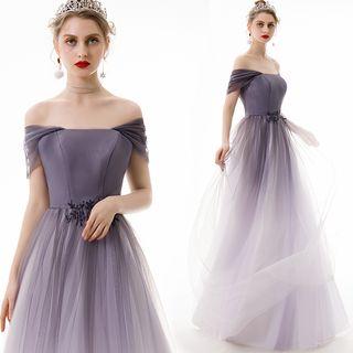 Off-shoulder Gradient Mesh A-line Evening Gown