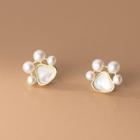 Cat Paw Shell Faux Pearl Sterling Silver Earring 1 Pair - White & Gold - One Size