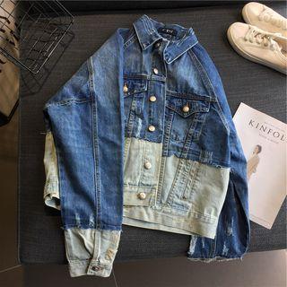 Ripped Paneled Denim Jacket
