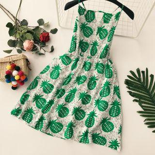 Printed Strappy A-line Dress Green Pineapple - Black & White - One Size