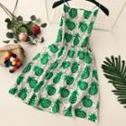 Printed Strappy A-line Dress Green Pineapple - Black & White - One Size