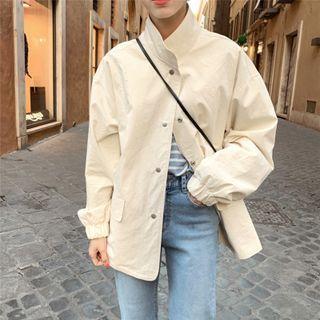 Stand Collar Plain Button-up Jacket