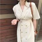 Short-sleeve Double Breasted Dress Almond - One Size