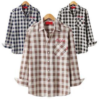Letter Embroidered Gingham Shirt