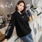 Flower Embroidered Lettering Hoodie