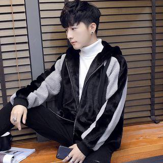 Color-block Furry Zip Jacket