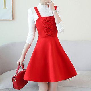 Bow Detail Mini Jumper Dress / Long-sleeve Mock-neck Top / Set