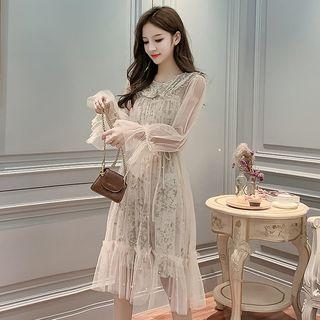 Plain Pearl Peter Pan Collar Mesh Dress