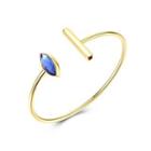 925 Sterling Silver Gold Plated Simple Elegant Fashion Eye Shape Open Bangle With Blue Austrian Element Crystal Golden - One Size