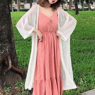 Spaghetti Strap A-line Midi Dress / Long Light Jacket