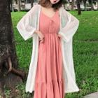 Spaghetti Strap A-line Midi Dress / Long Light Jacket