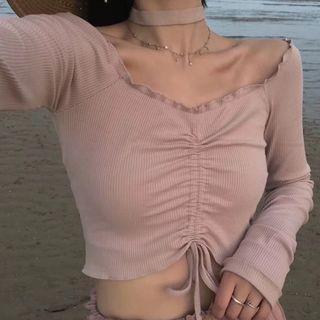 Drawstring Long-sleeve T-shirt Nude Almond - One Size