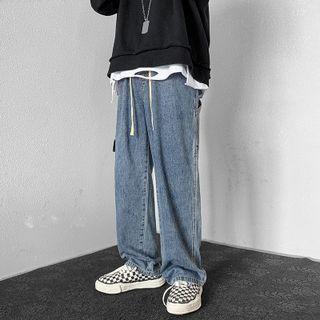 Drawstring Cargo Wide-leg Jeans