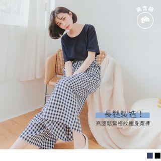 Tie-waist Gingham Panel Jumpsuit