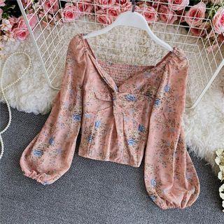 Knot Floral Print Chiffon Blouse