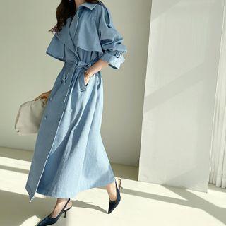 Denim Maxi Trench Coat Light Blue - One Size
