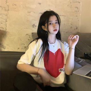 Short-sleeve Heart Print Sweater