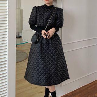 Mock Two Piece Mock Neck Quilted Loose Fit Dress
