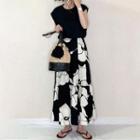 Set: Sleeveless Top + Floral Maxi Skirt Top - Black - One Size / Skirt - Floral Patterned - Black - One Size