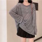 Long-sleeve Striped T-shirt Gray - One Size