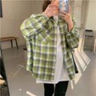 Long-sleeve Round-neck Plaid Shirt