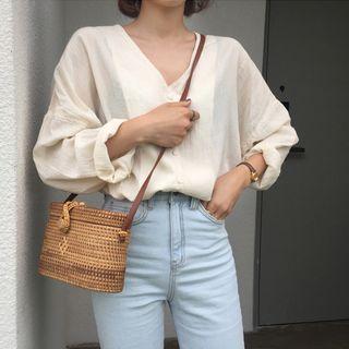 V-neck Blouse Milky White - One Size