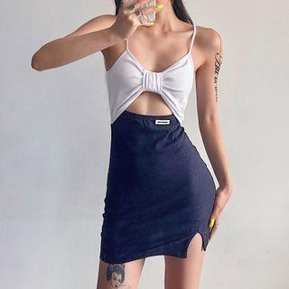 Spaghetti-strap Cut-out Slit Mini Bodycon Dress
