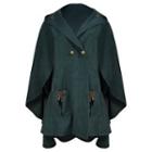 Hooded Double-breasted Cape Dark Green - One Size