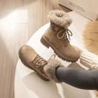 Fluffy Panel Lace-up Short Boots