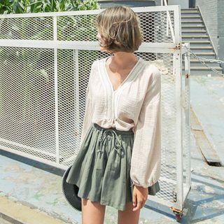 Drop-shoulder Lace-trim Top