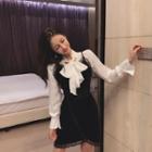 Tie-neck Long-sleeve Blouse / Spaghetti-strap Dress