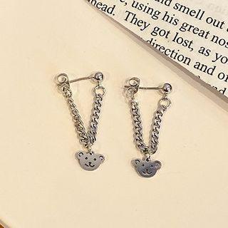 Bear Alloy Dangle Earring 01# - 1 Pair - Silver - One Size