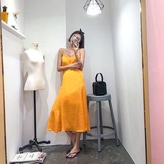 Spaghetti-strap Satin A-line Long Dress