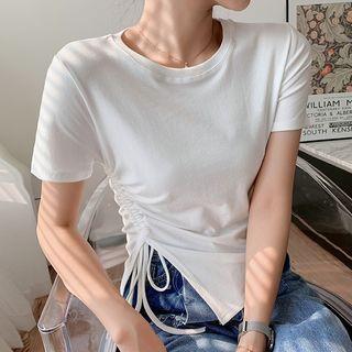 Short-sleeve Drawstring Slit Top