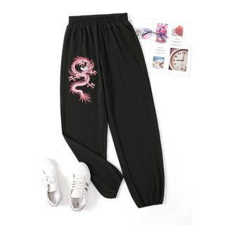 High-waist Dragon Print Sports Pants