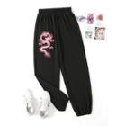 High-waist Dragon Print Sports Pants