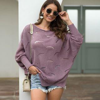 Bat Sleeve Perforated Sweater