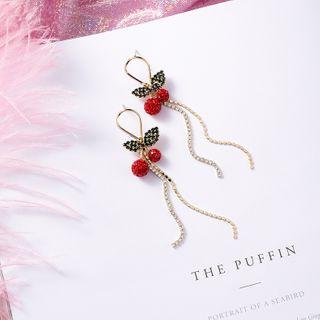 Rhinestone Cherry Fringed Earring 1 Pair - As Shown In Figure - One Size
