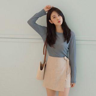 Band-waist Wrap-front Linen Shorts