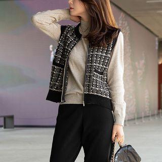 Tweed Zip-up Knit Vest