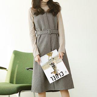 Houndstooth Pinafore Dress With Belt