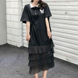 Layered Hem Short-sleeve Midi Polo Dress