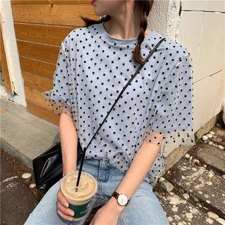 Mesh Overlay Dotted Short-sleeve T-shirt