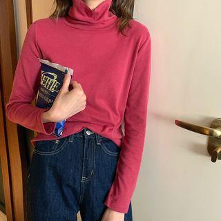 Long=sleeve Mock Neck Plain Top