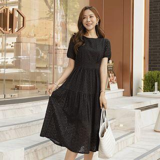 Puff-sleeve Tiered Long Lace Dress