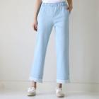 Band-waist Contrast-trim Fray-hem Jeans